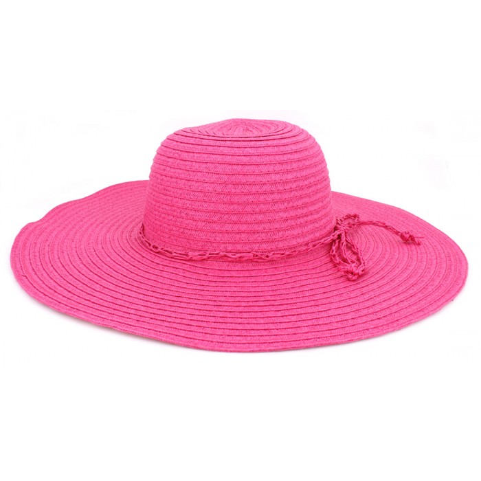 Wide Brim Hat - Straw Hat- Paper Straw Hat w/ Lace Band - Fuchsia - HT-ST1160FU